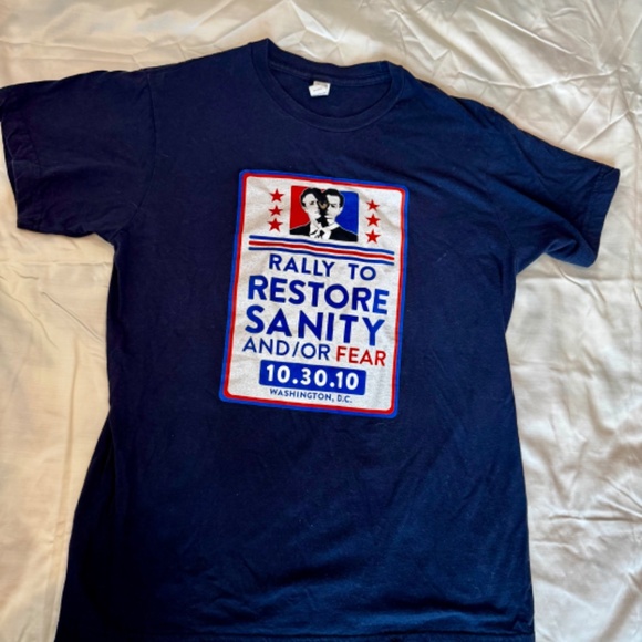 Rally to Restore Sanity (and/or Fear) t-shirt, Jon Stewart and Stephen Colbert - Picture 1 of 4